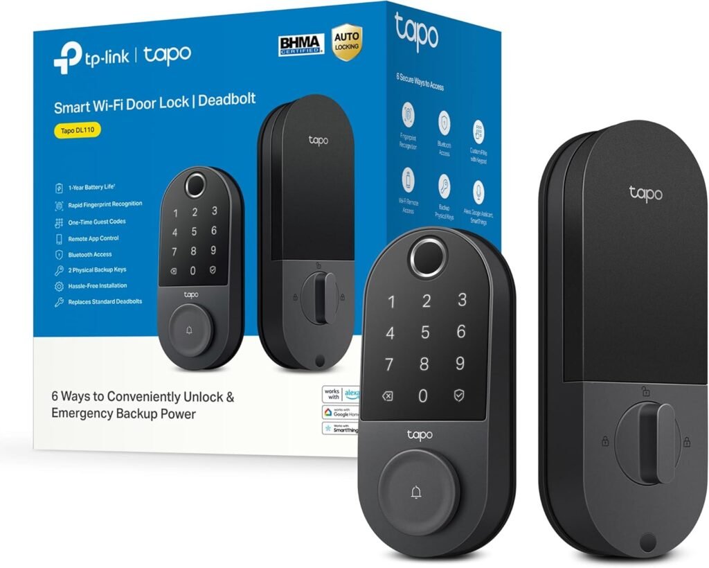 TP-Link Tapo Smart Door Lock, Deadbolt | Keyless Entry, Fingerprint Recognition, Touchscreen Keypad in-App Monitoring with Scheduled Access | 1-Year Rechargeable Battery | BHMA Grade 2 | Tapo DL110 TP-Link Tapo Smart Door Lock, Deadbolt | Keyless Entry, Fingerprint Recognition, Touchscreen Keypad in-App Monitoring with Scheduled Access | 1-Year Rechargeable Battery | BHMA Grade 2 | Tapo DL110