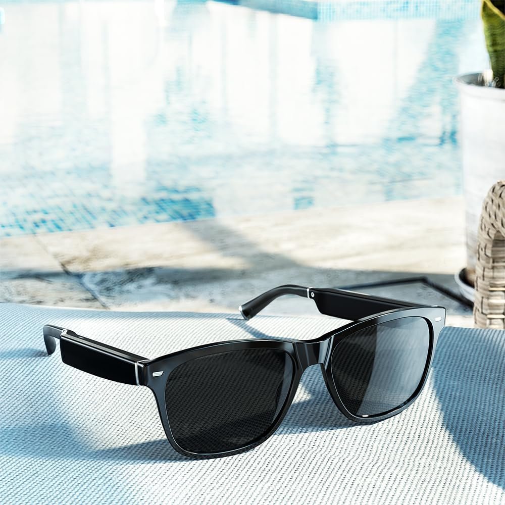 Amazon Echo Frames (newest model), Smart glasses with Alexa, Square frames in Classic Black with polarized sunglass lenses