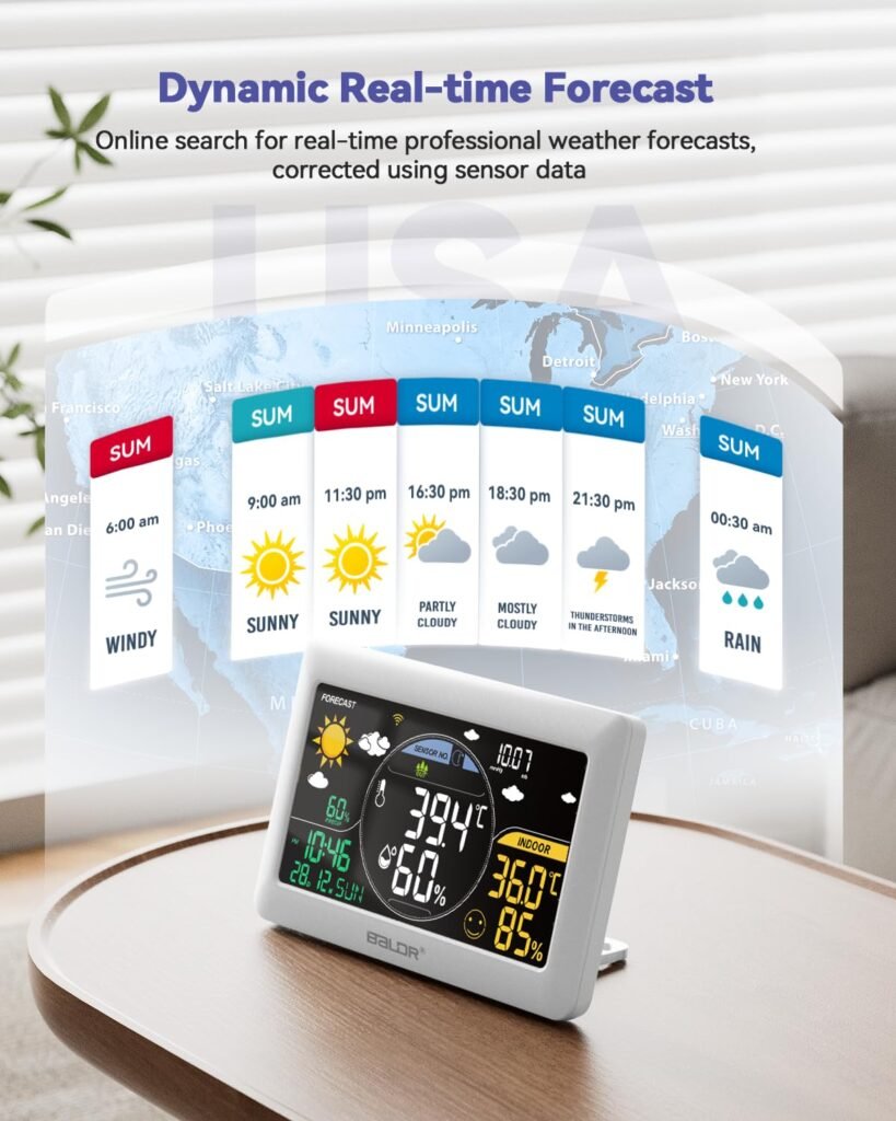 BALDR Weather Station Wireless Indoor Outdoor,7.5 inch Large Color Display Wireless Weather Station with 3 Wireless Sensors, WiFi Weather Station with APP with Real Time Internet Forecast