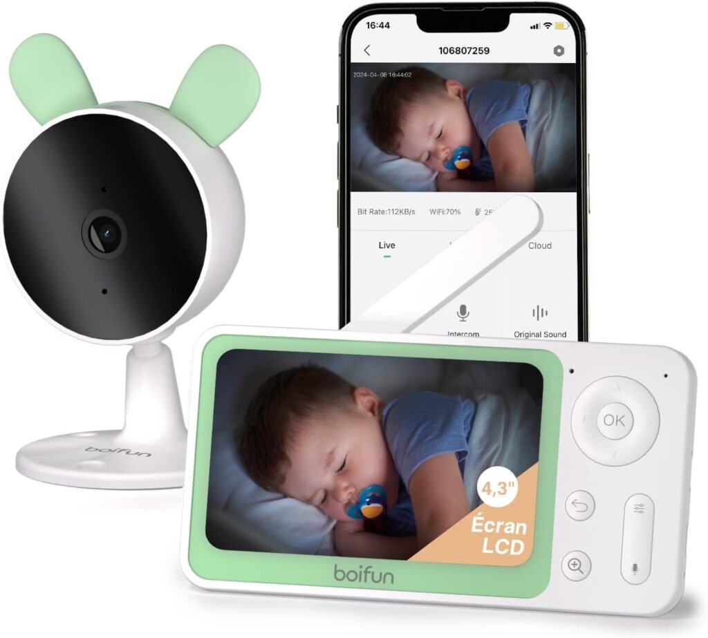 BOIFUN Split Screen Video Baby Monitor WiFi, 2 Cameras, Smartphone APP Control  LCD Monitor, AI Motion  Sound Detection, 4.3 4X Zoom, 1080P Smart (Monitor para Bebe), Area Alarm, Video Recording