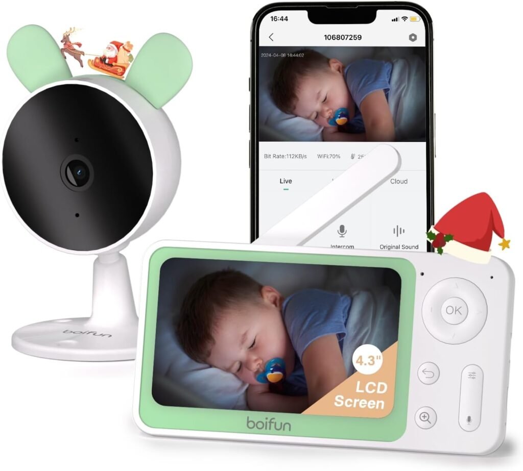 BOIFUN Split Screen Video Baby Monitor WiFi, 2 Cameras, Smartphone APP Control  LCD Monitor, AI Motion  Sound Detection, 4.3 4X Zoom, 1080P Smart (Monitor para Bebe), Area Alarm, Video Recording