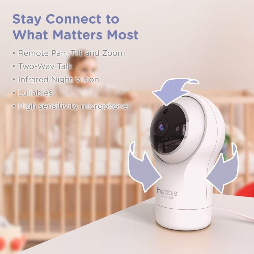 HUBBLE CONNECTED Nursery Pal Cloud Touch Twin Smart WiFi Enabled Baby Monitor with 2 Cameras, 5 Inch HD Color Touchscreen Parent Unit, Plus Preloaded Soothing Sounds, Lullabies, and Stories, White