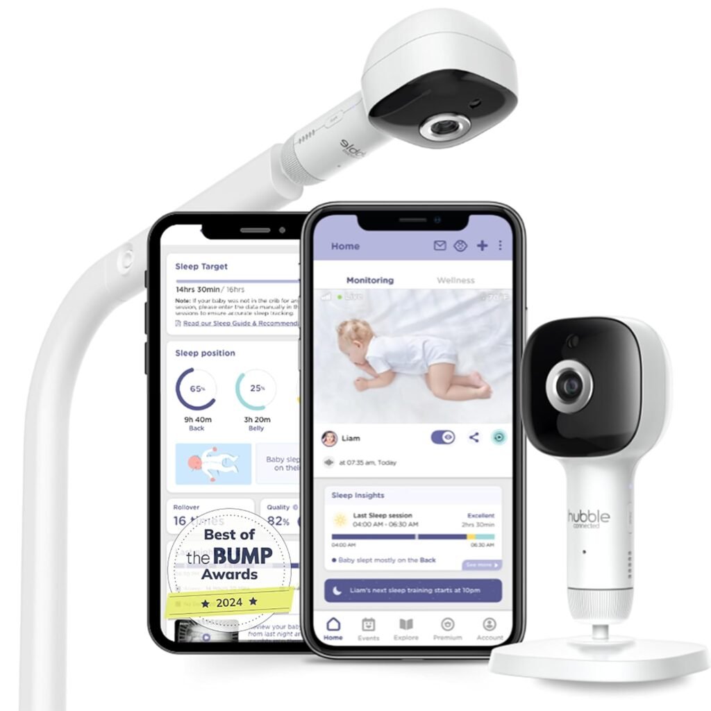 Hubble Connected SkyVision AI-Enhanced HD Smart Baby Monitor, 1 Camera, Mounts, Smart Rollover  Cry Detection, AI Sleep Report, 2-Way Talk, Night Vision, Nightlight  Sounds, Baby-Centric App