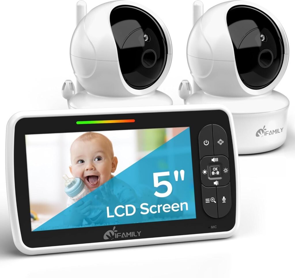 iFamily Baby Monitor - Large 5 Screen with 30Hrs Battery Life - Remote Pan-Tilt-Zoom;No WiFi, Two-Way Audio, Night Vision, Temperature, Lullabies, 960ft Long Range Baby Monitor with Camera and Audio