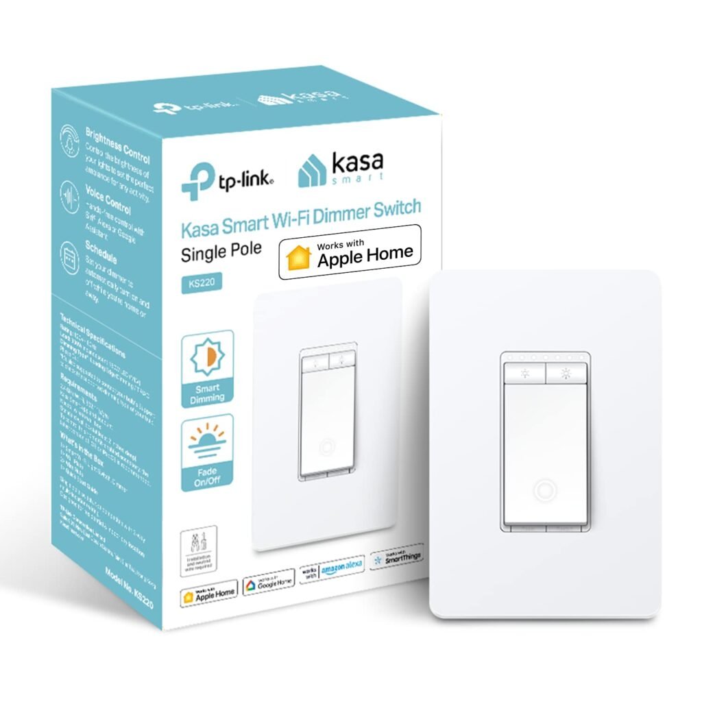 Kasa Apple HomeKit Smart Dimmer Switch KS220P3, Single Pole, Neutral Wire Required,2.4GHz Wi-Fi Light Works with Siri, Alexa and Google Home,UL Certified, No Hub Required,White, 3 Count (Pack of 1)