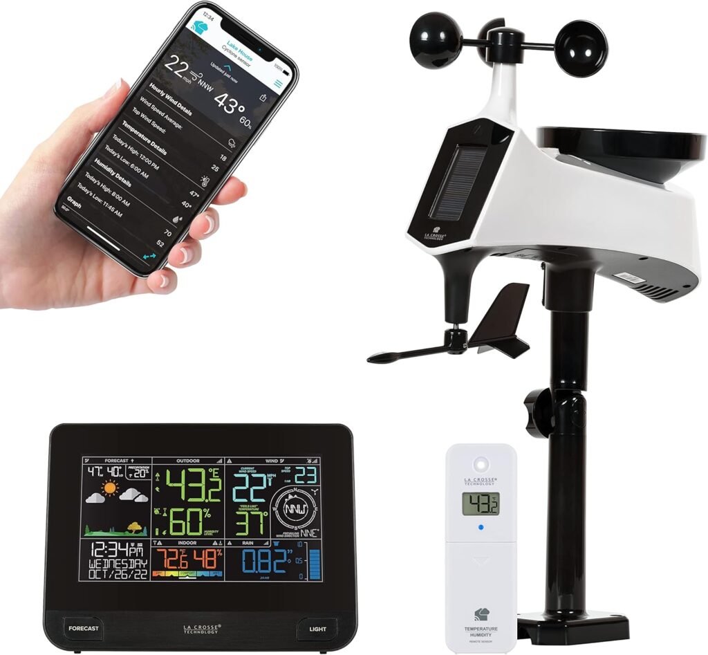La Crosse Technology Professional Smart Wi-Fi Weather Station with Remote Monitoring (400 Foot Range), Wind and Rain Gauges, Temperature and Humidity Sensors, and Forecasting - V42-PRO-INT