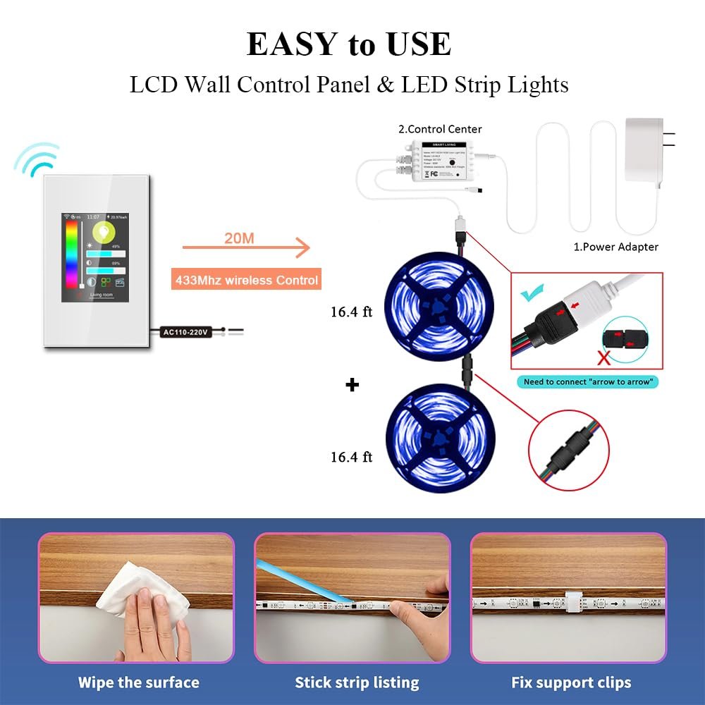 LANBON LCD 1/2/3 Gang Smart Light Switch 3 Way for Whole House, LCD Magic Panel by WiFi Mesh Never be Offline, Mesh Wi-Fi Smart Switch Works with AlexaGoogle Home, Neutral Wire Required,L8-HS-White