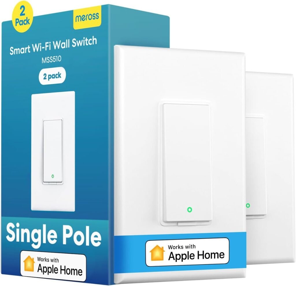 Meross Smart Light Switch Supports Apple Homekit, Siri, Alexa, Google Assistant  SmartThings, 2.4Ghz WiFi Light Switch, Neutral Wire Required, Single Pole, Remote Control Schedule, 2 Pack