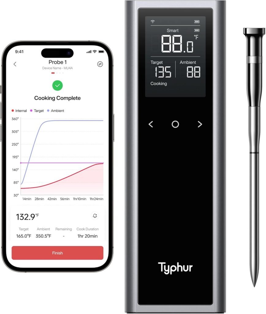 Sync One Smart Wireless Meat Thermometer Digital: Standalone Base for Quick and Easy Control, Unlimited Range WiFi  Bluetooth, Proven Stronger Signal Stability, for BBQ Grill Oven Smoker