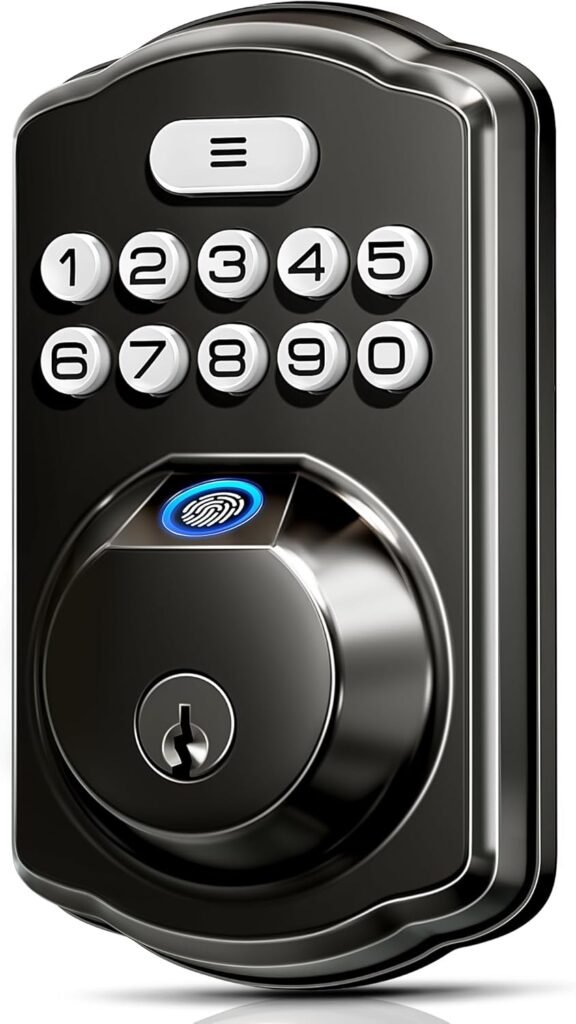 Veise Fingerprint Door Lock, Keyless Entry, Auto Lock, Electronic Keypad Deadbolt for Front Door, Biometric, Anti-Peeking Password, Easy Install, Matte Black