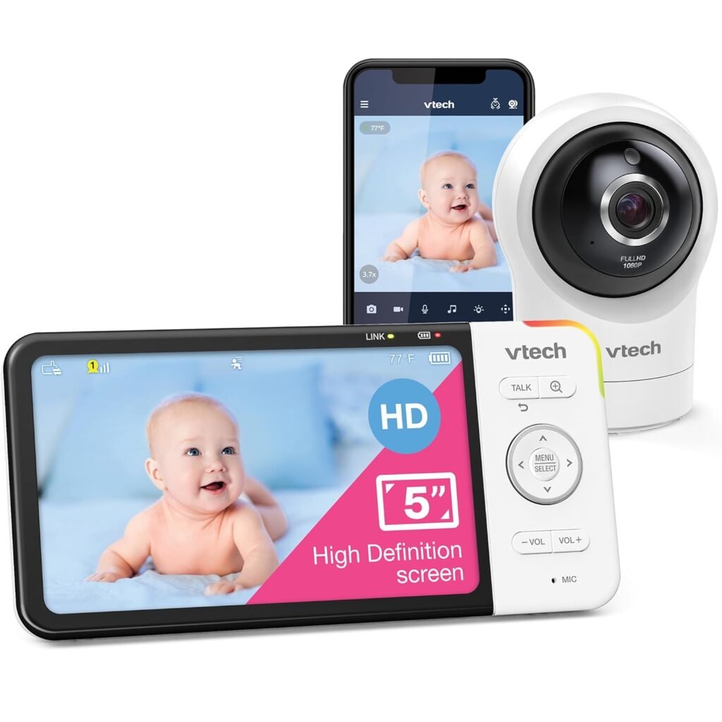 VTech RM5764HD 1080p Smart WiFi Remote Access Baby Monitor, 360° Pan  Tilt, 5 720p HD Display, HD Night Vision, Soothing Sounds, 2-Way Talk, Temperature Sensor, Motion Detection, iOS  Android