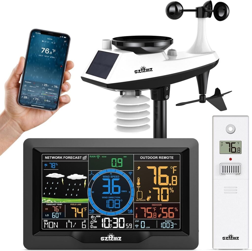 WiFi Weather Station 7-in-1, Home Weather Stations Wireless Indoor Outdoor with Rain Gauge and Wind Speed, Weather Station with Smart APP, Thermo-Hygrometer Sensor, Solar Powered Outdoor Sensor