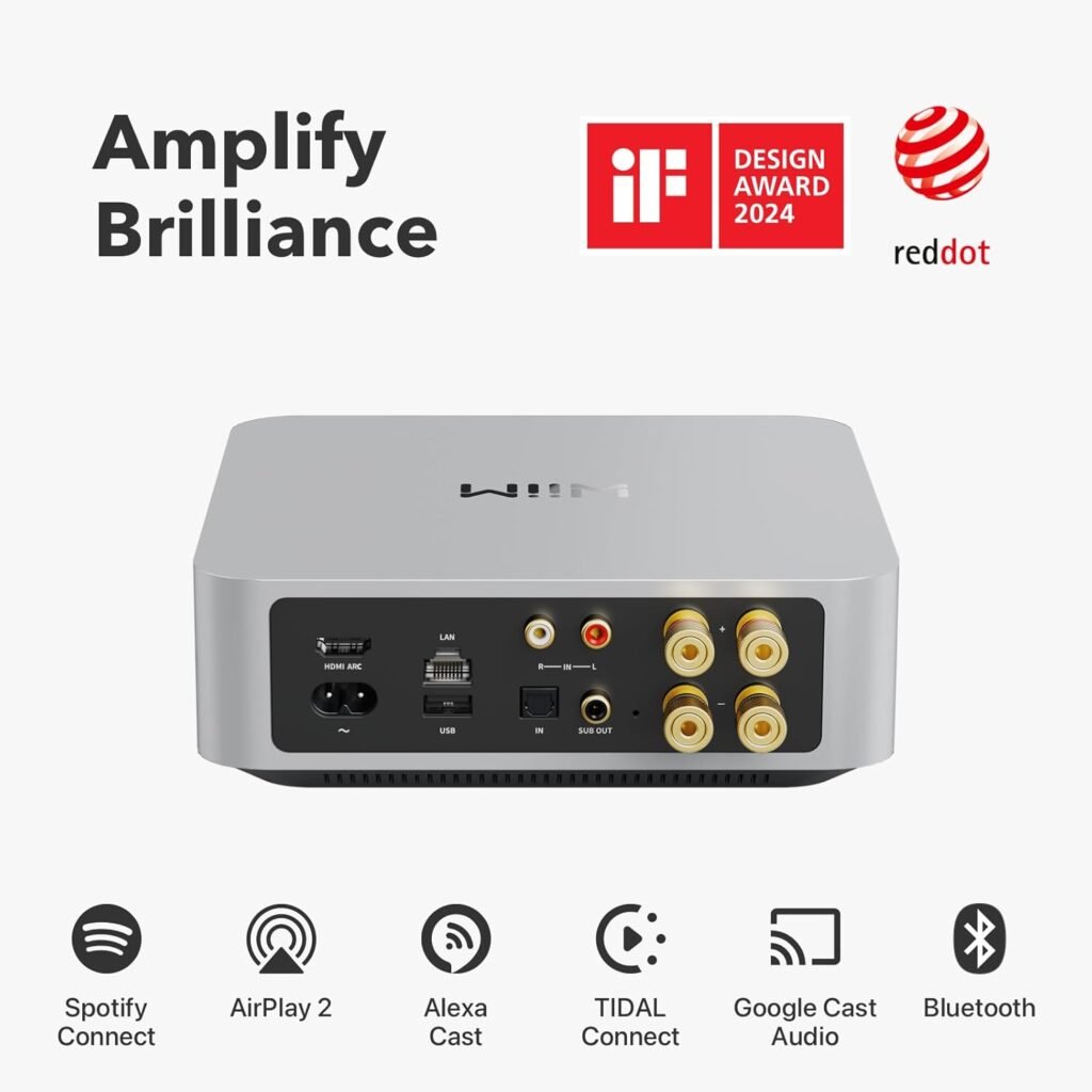 WiiM Amp: Multiroom Streaming Amplifier | Compatible with AirPlay, Google Cast, Alexa | HDMI, Voice Control | Stream from Spotify, Amazon Music, Tidal  More | Space Gray