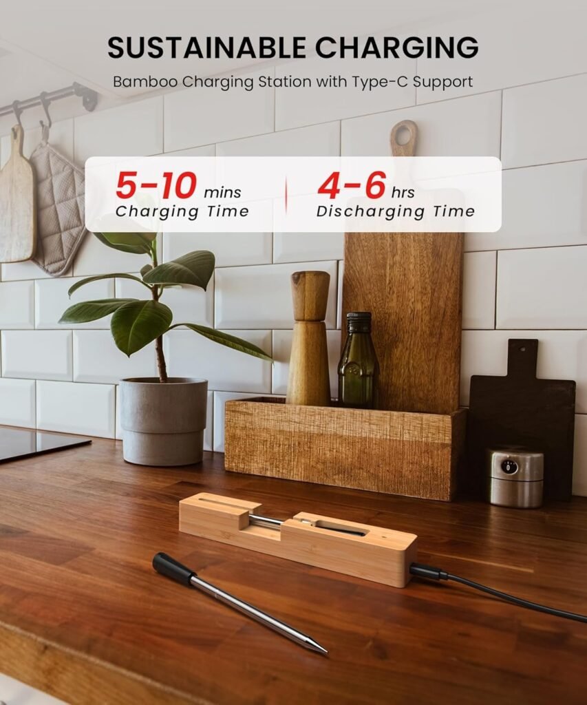 Wireless Smart Meat Thermometer for BBQ, Oven, Grill, Kitchen, Smoker, Rotisserie, Long Range Bluetooth Cooking Thermometer, Food Thermometer for Remote Monitoring