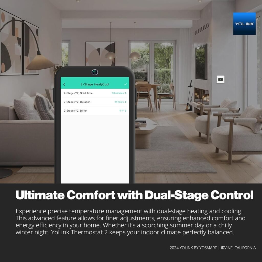 YoLink Thermostat 2, Smart Thermostat with Dual-Stage Heating  Cooling, Heat Pump Support, External Temp Sensors, Remote Control, Scheduling, Alexa  Google, Long-Range Connectivity, Hub Required