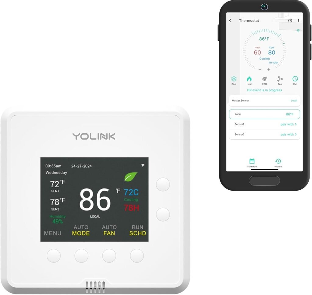 YoLink Thermostat 2, Smart Thermostat with Dual-Stage Heating  Cooling, Heat Pump Support, External Temp Sensors, Remote Control, Scheduling, Alexa  Google, Long-Range Connectivity, Hub Required