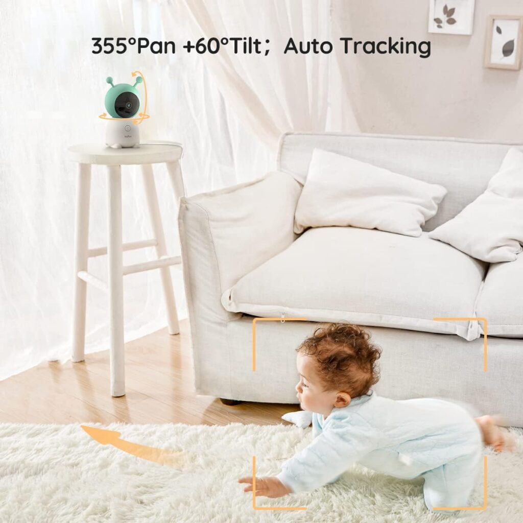 BOIFUN 2K Split-Screen 5 Inch Wi-Fi Baby Monitor With 2 Cameras, Colorful Night Light, AI Motion  Sound  Humidity  Temp Detection, Auto Tracking Via Smartphone App And Monitor Control, Night Vision