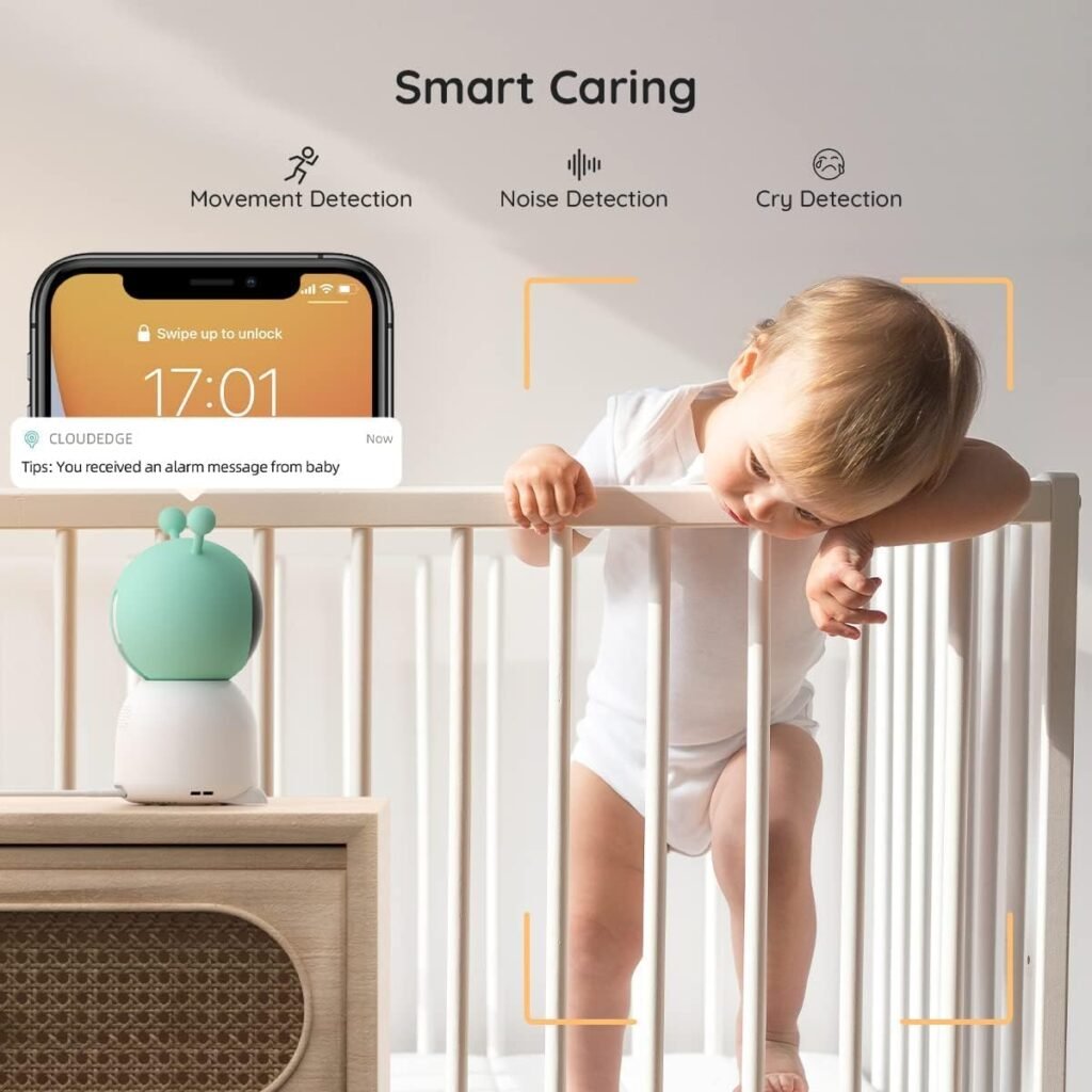 BOIFUN 2K Split-Screen 5 Inch Wi-Fi Baby Monitor With 2 Cameras, Colorful Night Light, AI Motion  Sound  Humidity  Temp Detection, Auto Tracking Via Smartphone App And Monitor Control, Night Vision