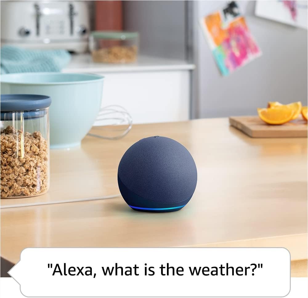 Echo Dot (5th Gen, 2022 release) in Deep Sea Blue bundle with TP-Link Kasa Smart Color Bulb