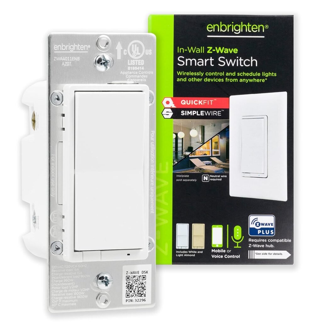 Enbrighten Z-Wave In-Wall Smart Light Switch with QuickFit and SimpleWire, Works with Google Assistant, Alexa,  SmartThings, Z-Wave Hub Required, Smart Home, 700 Series, 58433
