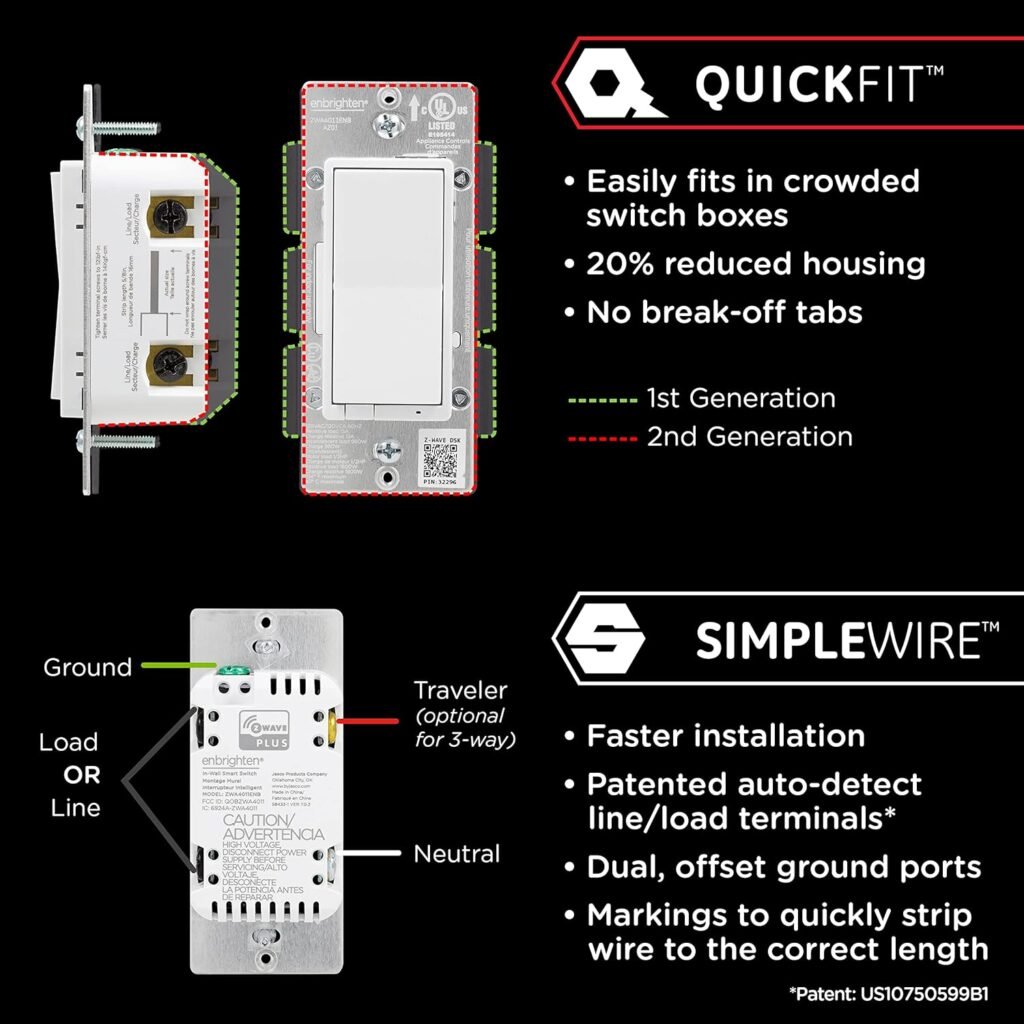 Enbrighten Z-Wave In-Wall Smart Light Switch with QuickFit and SimpleWire, Works with Google Assistant, Alexa,  SmartThings, Z-Wave Hub Required, Smart Home, 700 Series, 58433