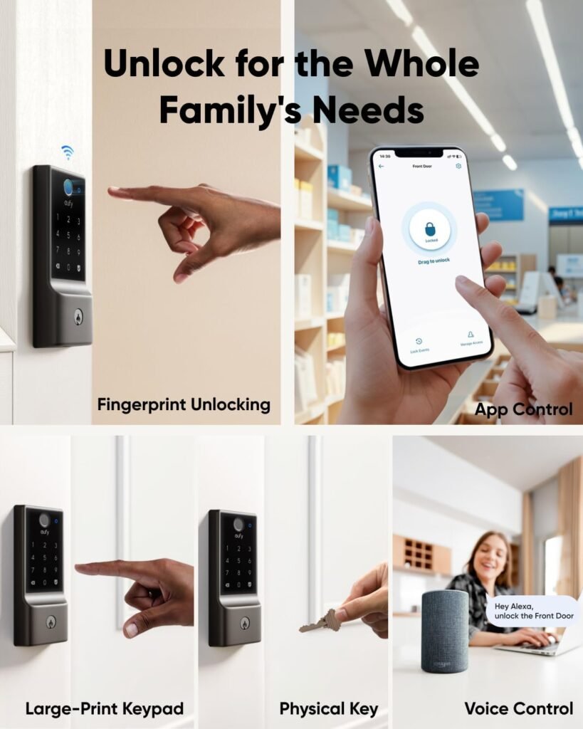 eufy Security Smart Lock E30, Fingerprint Keyless Entry Door Lock with Apple Home Ecosystem, Built-in Wi-Fi Deadbolt, Smart Door Lock for Front Door or Back, Supports Apple Home, Alexa, Google