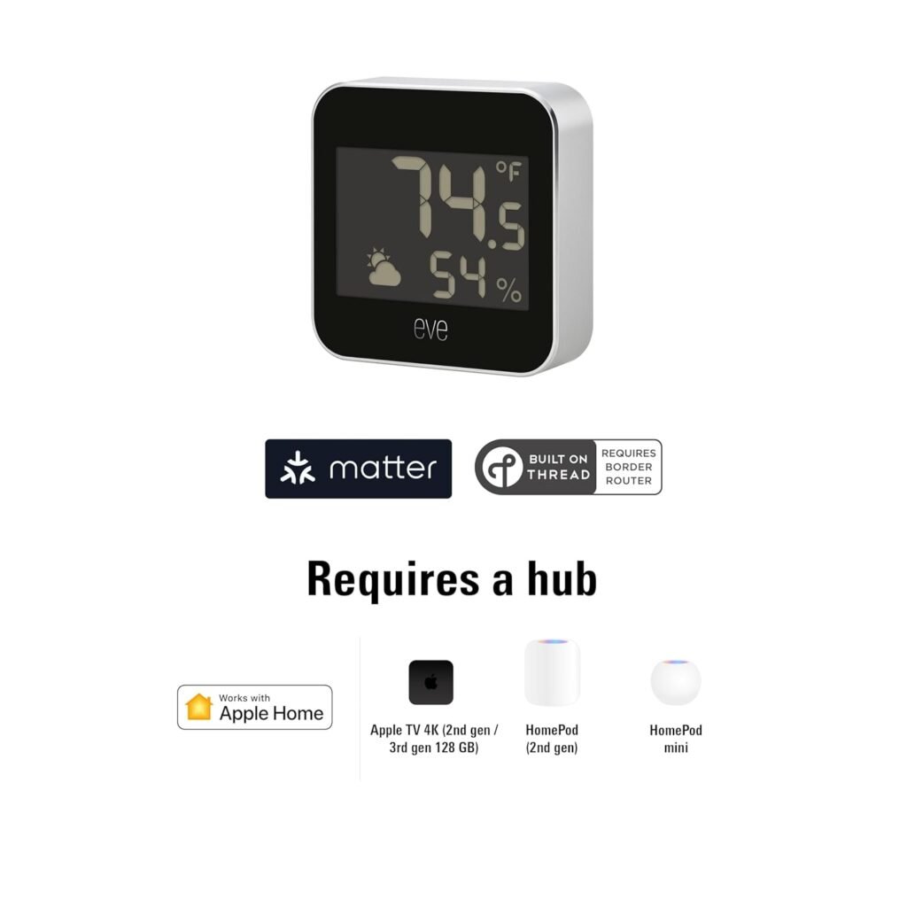 Eve Weather (Matter) – Smart Weather Station for Temperature, Humidity, Weather Trend, IPX4 Water Resistance, Display, Wireless, Siri Voice Access, Requires Thread Border Router