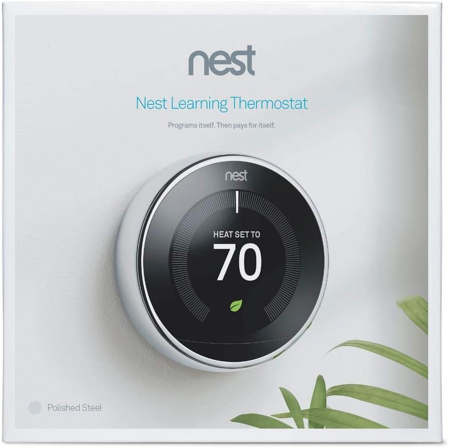 Google Nest T3019US Learning Thermostat 3rd Gen Smart Thermostat, Polished Steel Bundle with 2-Pack Deco Gear WiFi Smart Plug