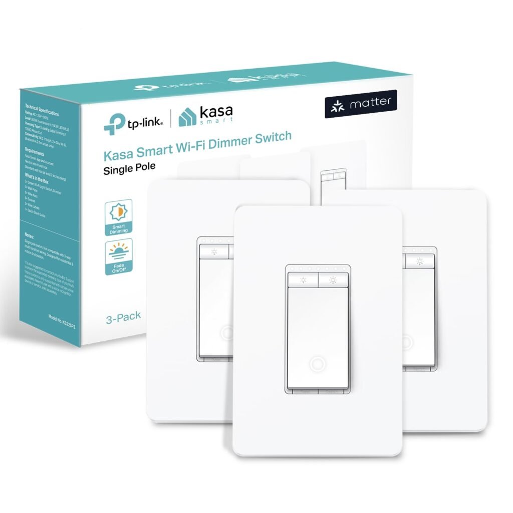 Kasa Matter Smart Dimmer Switch: Voice Control w/Siri, Alexa  Google Assistant, UL Certified, Timer  Schedule, Easy Guided Install, Neutral Wire Required, Single Pole, 2.4GHz Wi-Fi, 3-Pack