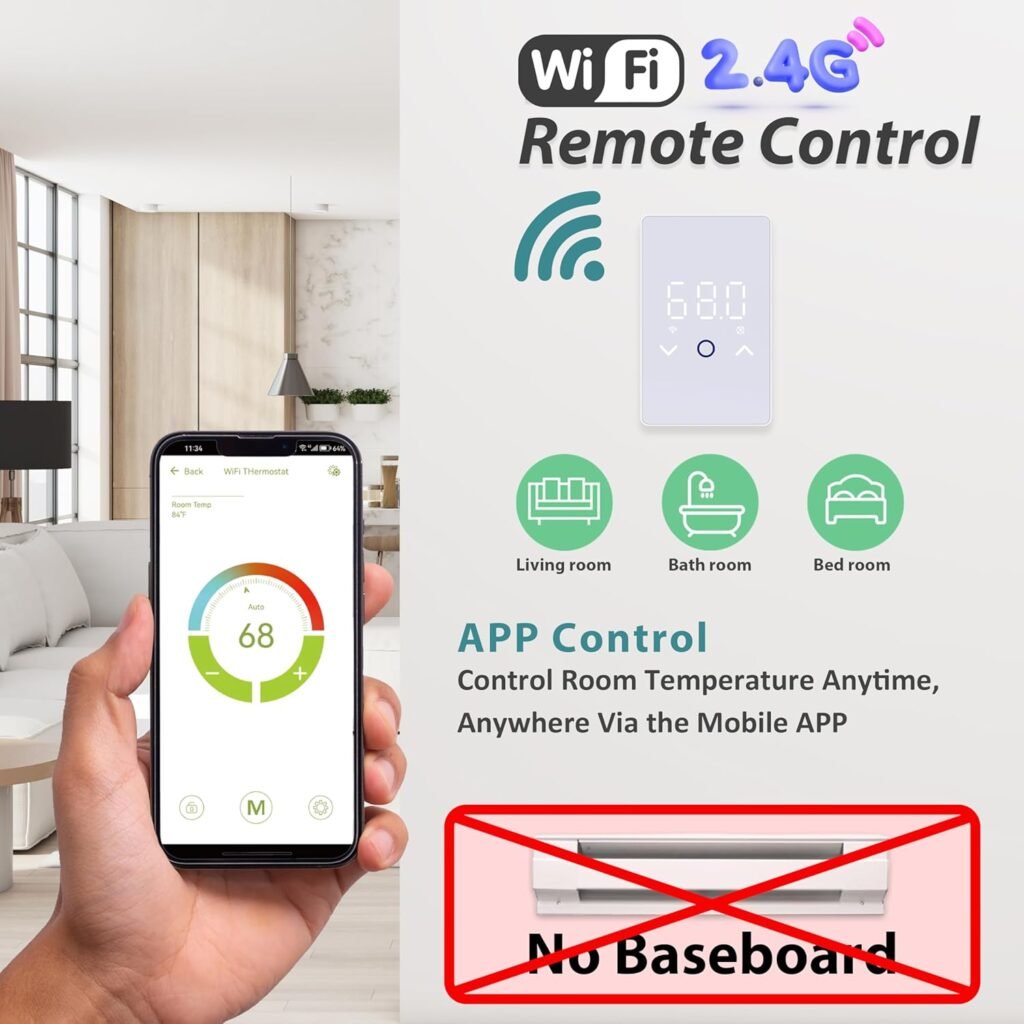 MAXKOSKO 2Pcs WiFi Smart Thermostat for Electric Floor Warming System with Touchscreen LED Display 120V/240V, Easy Connection  Energy Saving Home Programmable White Thermostat