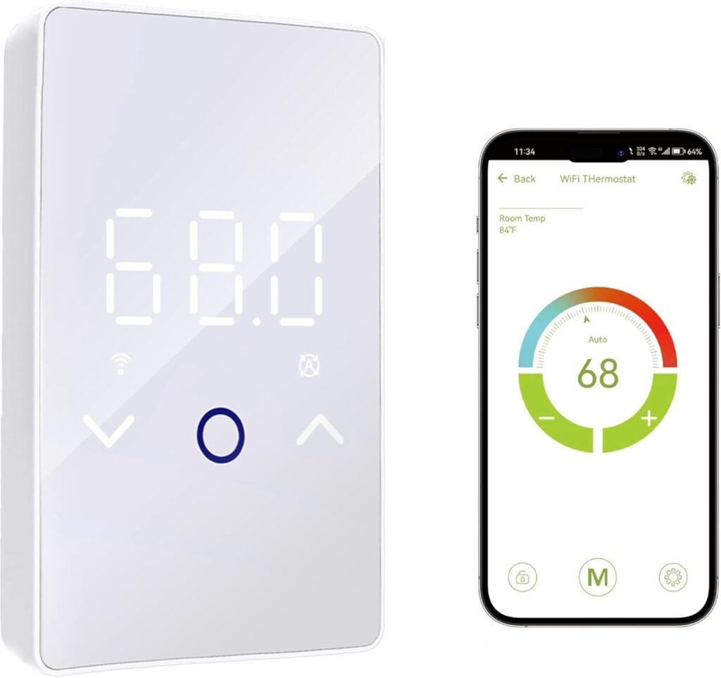MAXKOSKO 2Pcs WiFi Smart Thermostat for Electric Floor Warming System with Touchscreen LED Display 120V/240V, Easy Connection  Energy Saving Home Programmable White Thermostat