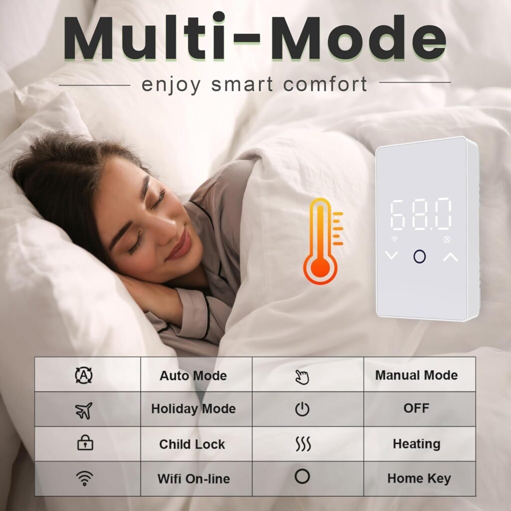 MAXKOSKO 2Pcs WiFi Smart Thermostat for Electric Floor Warming System with Touchscreen LED Display 120V/240V, Easy Connection  Energy Saving Home Programmable White Thermostat
