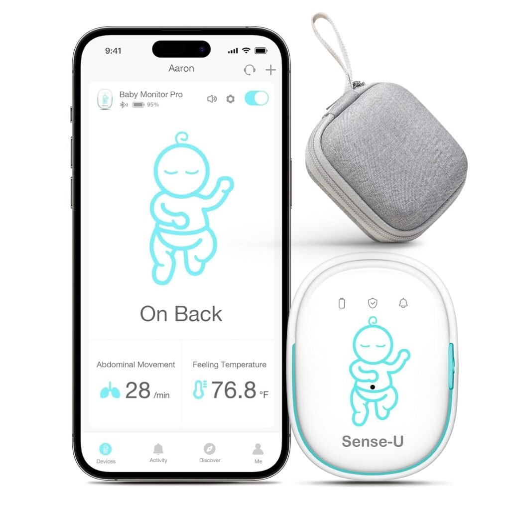 Sense-U Smart Baby Abdominal Movement Monitor - Tracks Babys Abdominal Movement, Feeling Temperature, Rollover with Instant Audio Alerts on Smartphones