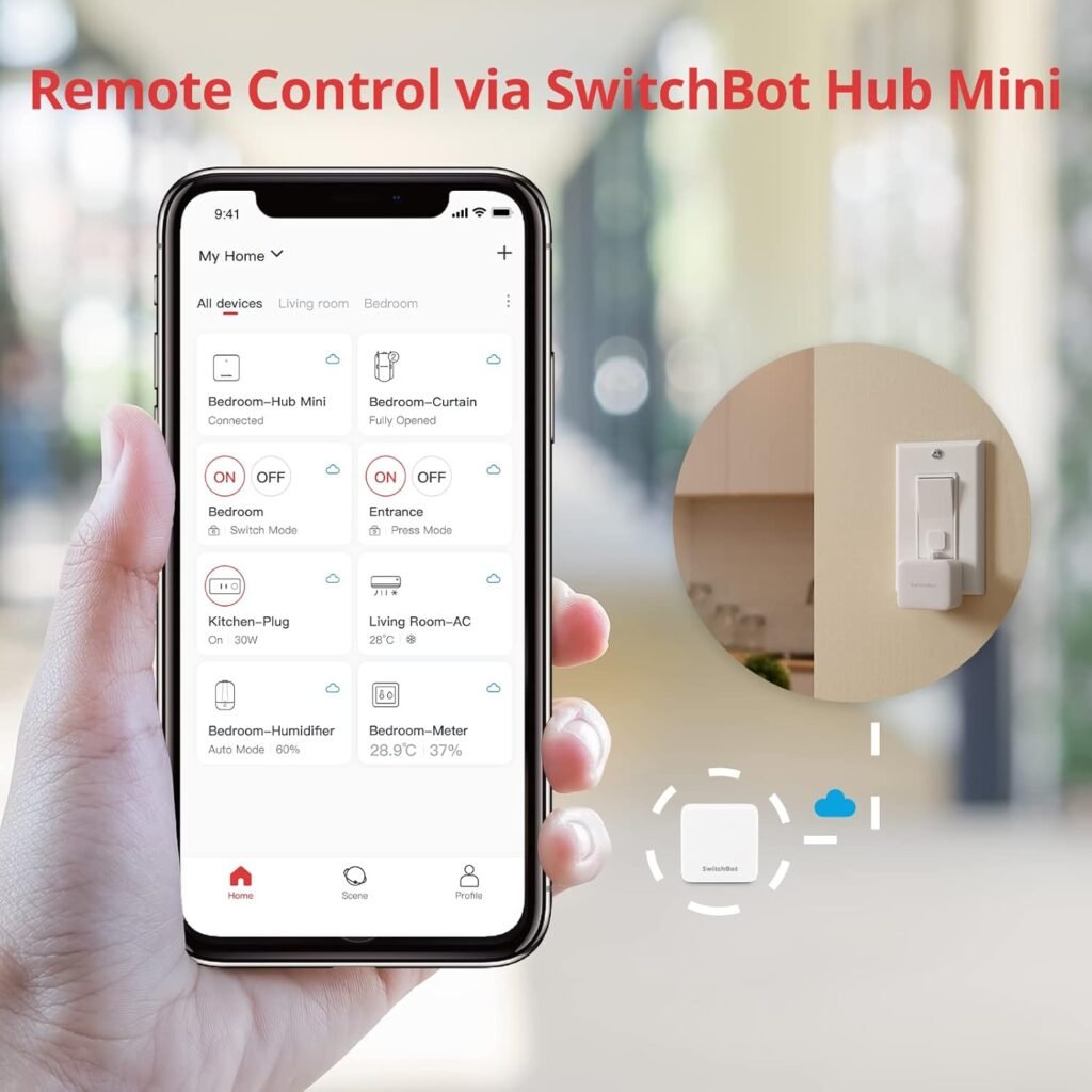 SwitchBot Smart Switch Button Pusher - Bluetooth Fingerbot for Rocker Switch/One-Way Button, Automatic Light Switch, Timer and APP Control, Works with Alexa When Paired with SwitchBot Hub (Black)