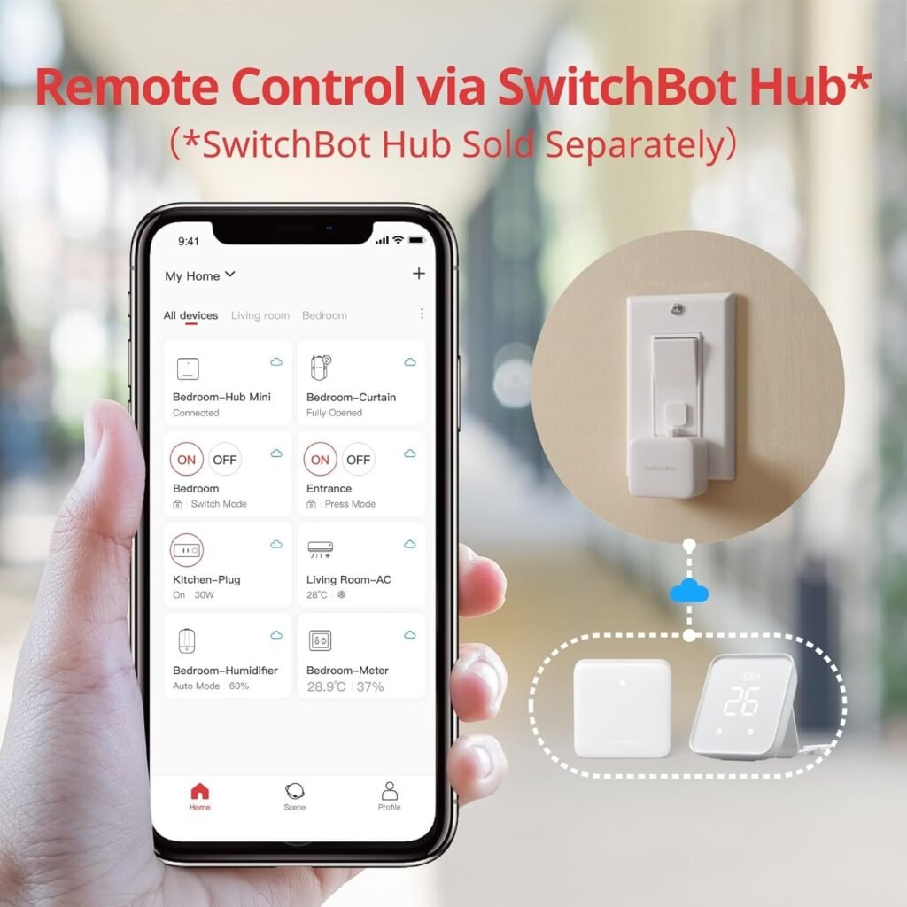 SwitchBot Smart Switch Button Pusher - Bluetooth Fingerbot for Rocker Switch/One-Way Button, Automatic Light Switch, Timer and APP Control, Works with Alexa When Paired with SwitchBot Hub (Black)