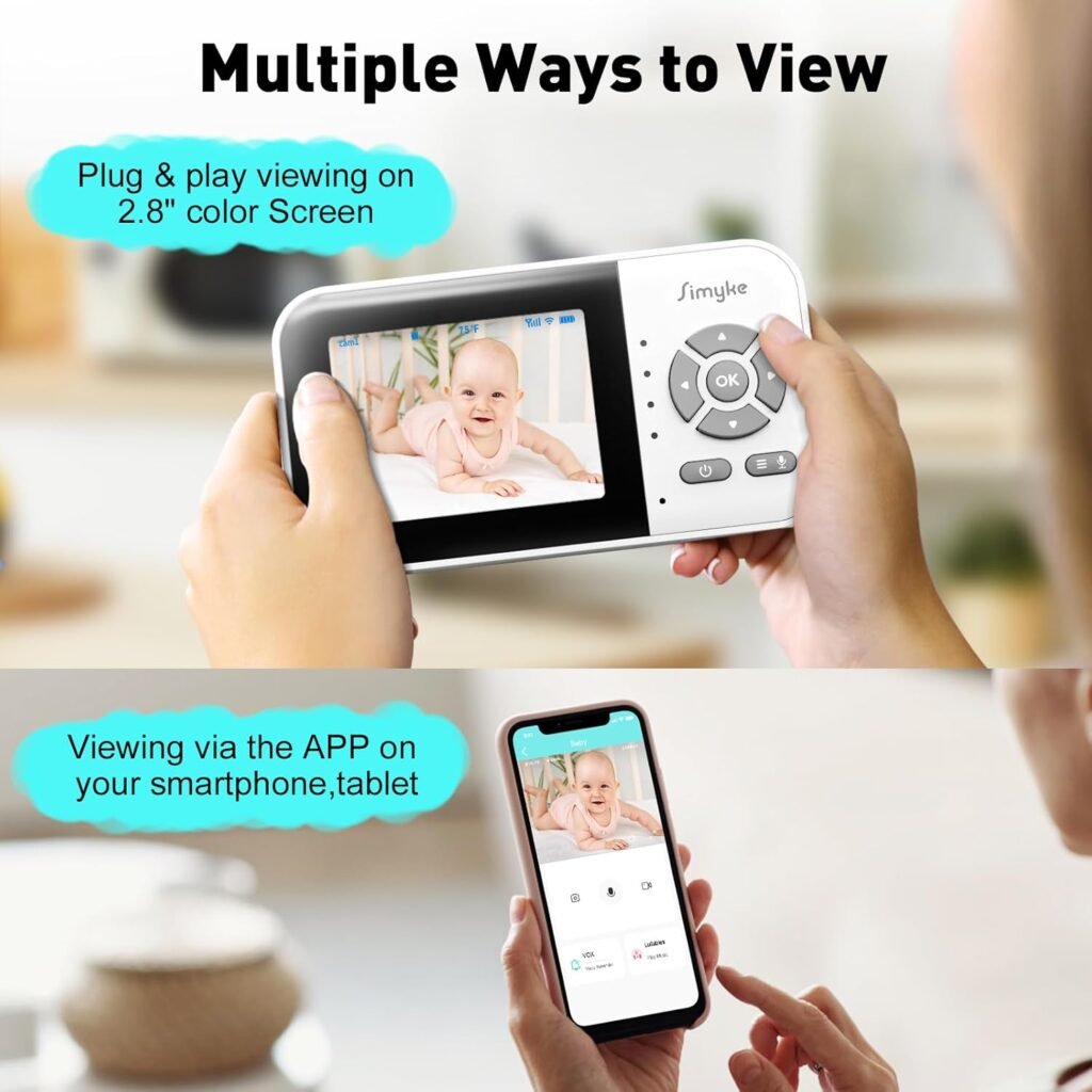 Upgrade Video Baby Monitor,WiFi Baby Camera,2.8 Display and App Control,1200ft Long Range,2 Way Talk,Auto Night Vision,Sound Alert,VOX,Temperature Sensor 5 Lullabies Feeding Remind,Home Use