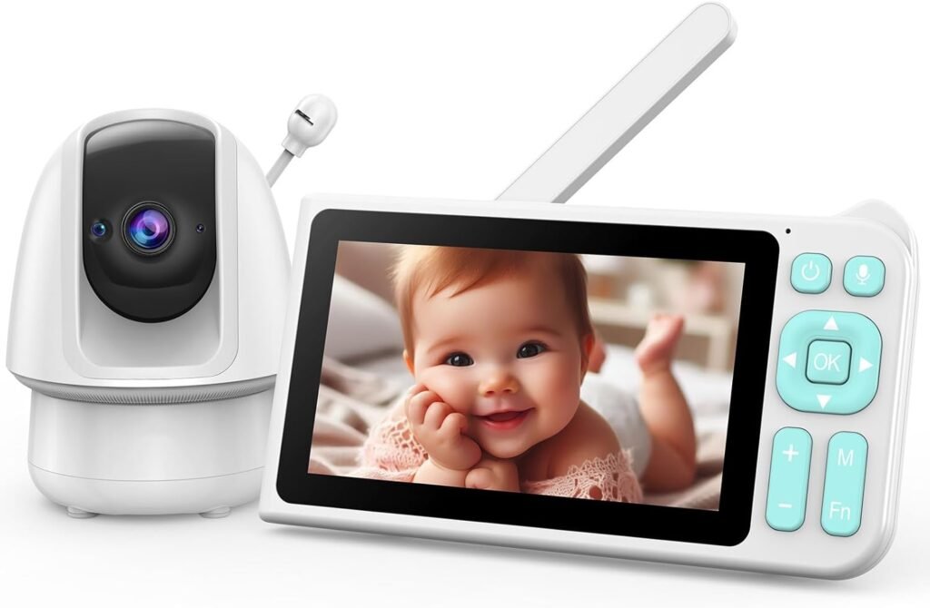 Video Baby Monitor, 2000ft Long Range, Enhanced Signal Stability, No WiFi, 5 HD Screen, 5000mAh, 1080p Camera, Super Clear Night Vision, Pan-Tilt-Zoom, 2-Way Audio, AI Cry  Motion Alarm