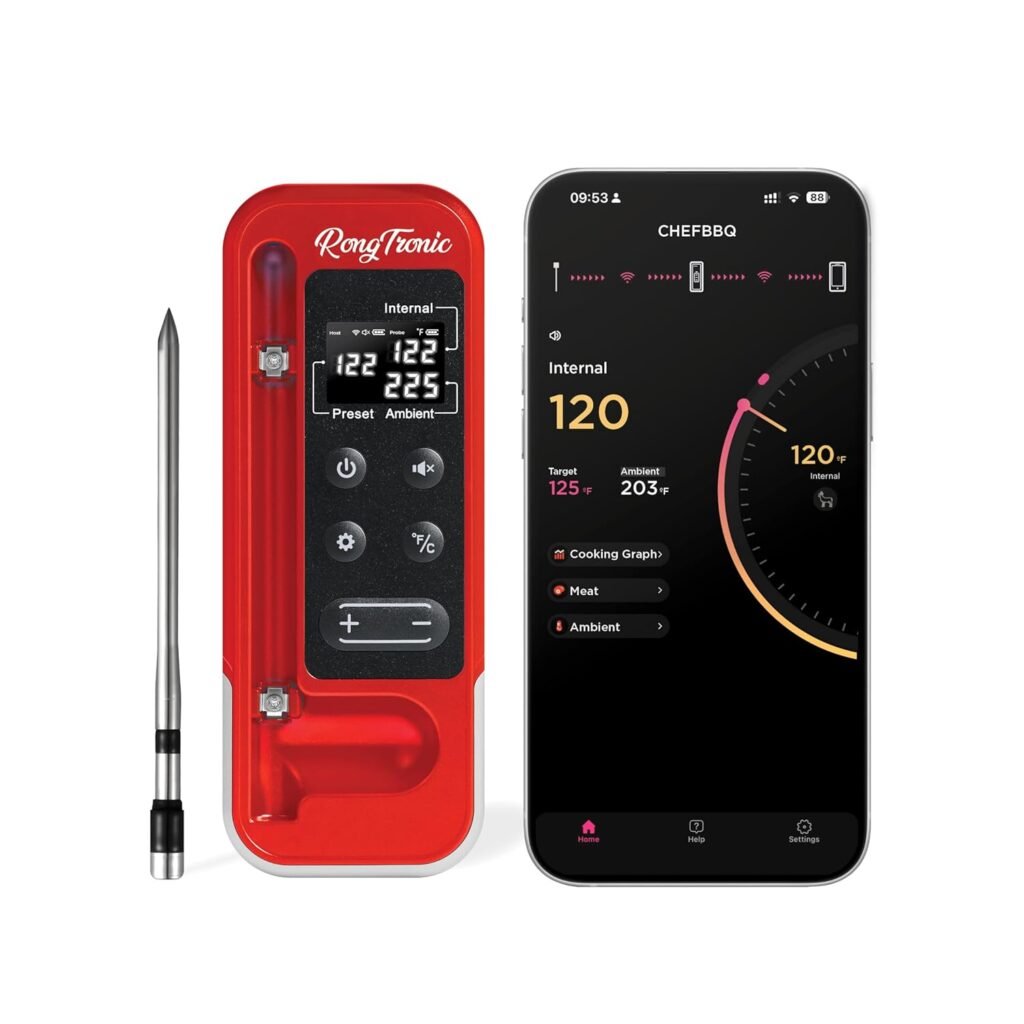 800FT Meat Thermometer Digital Wireless - Instant Read, Ultra Thin Probe, Bluetooth Meat Thermometer for Cooking, BBQ, Grill, Smoker, Oven | Standalone Smart Base  Free iOS/Android Control App