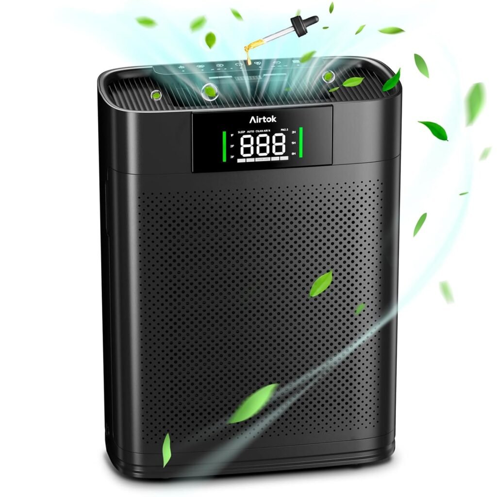 Air Purifiers for Home Large Room Up to 1300 Ft², with Air Quality Monitor PM2.5、HEPA Sleep Mode、Aromatherapy for Allergies, Pet Hair, Pollen in Bedroom, AP2301, Black