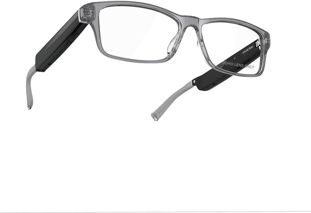 Amazon Echo Frames (3rd Gen) + Echo Pop | Smart glasses with Alexa | Modern Rectangle frames in Charcoal Gray with prescription ready lenses