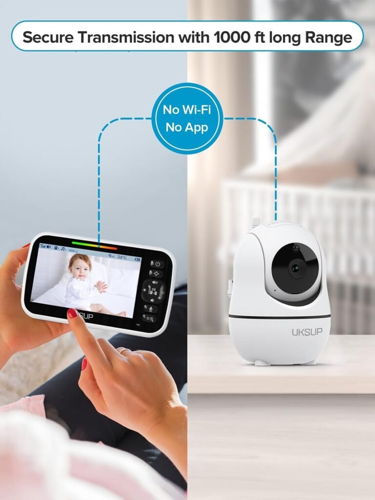 Baby Monitor with Camera and Audio- Video Baby Monitor with 960ft Long Range, Remote Pan-Tilt-Zoom, Night Vision, Temperature Sensor, 2-Way Talk, 8 Lullabies, 30-Hour Battery  No WiFi