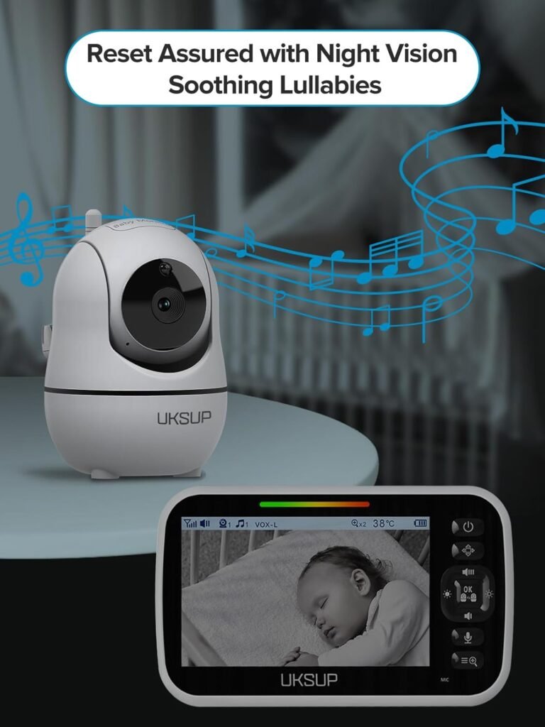 Baby Monitor with Camera and Audio- Video Baby Monitor with 960ft Long Range, Remote Pan-Tilt-Zoom, Night Vision, Temperature Sensor, 2-Way Talk, 8 Lullabies, 30-Hour Battery  No WiFi