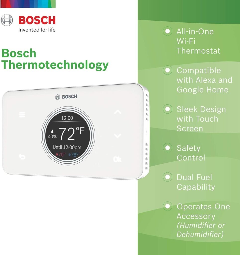Bosch Thermotechnology Bosch Connected BCC50 Wi-Fi Thermostat-Compatible with Alexa and Google Assistant, All-in-One, Touch Screen, Safety Control, Smart Home, White Bosch Thermotechnology Bosch Connected BCC50 Wi-Fi Thermostat-Compatible with Alexa and Google Assistant, All-in-One, Touch Screen, Safety Control, Smart Home, White