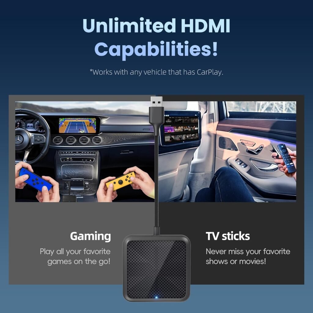 Car TV Mate Pro with Wireless Carplay Adapter Phone Mirroring ,Carplay Car TV HDMI Video Converter Compatible with Set-Top Box/Switch/Game Consoles,HDMI Multimedia Adapter Support Wired CarPlay Car
