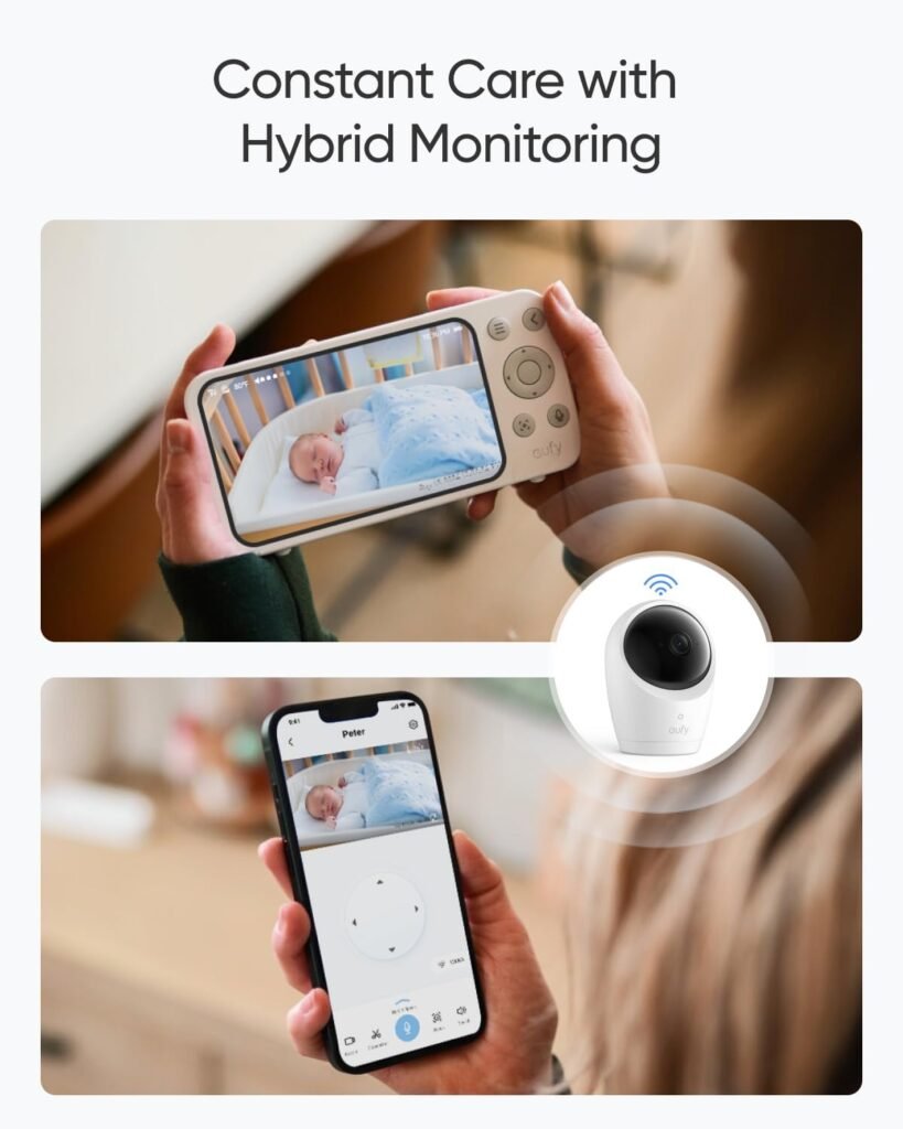 eufy Security Baby Monitor E20 with 2K HD Camera, 5 720p Display, Hybrid Wi-Fi  No Wi-Fi Connection, Pan-Tilt, 4X Zoom, Portable Camera with Built-in Battery, 24/7 Recording in App, ANR