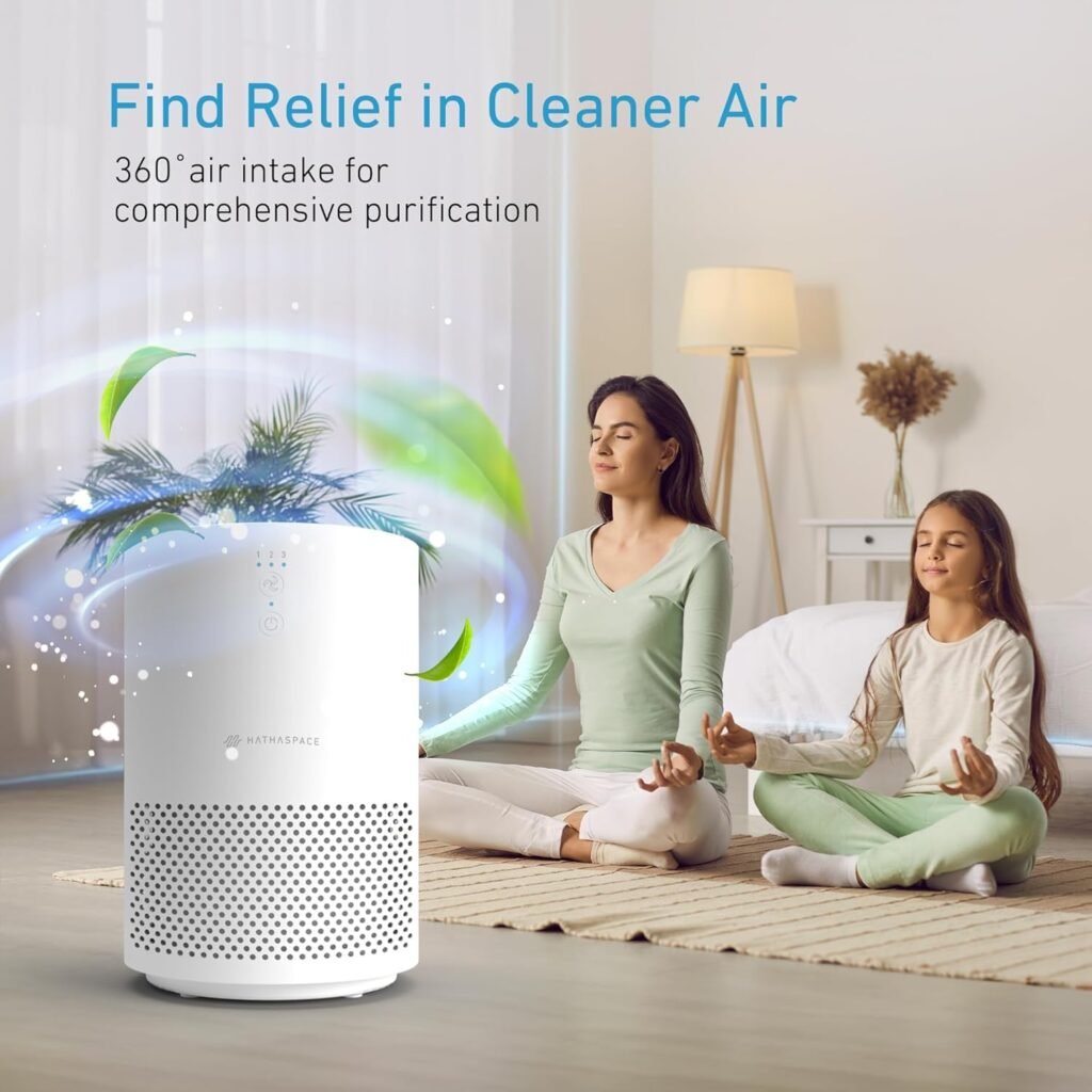 HATHASPACE HSE200 Smart True HEPA Air Purifier for Home, Small Air Cleaner with Activated Carbon Filter, Removes 99.9% of Dust, Smoke, Pet Dander, Odors, VOCs, Covers Up to 200 Sq. Ft, White