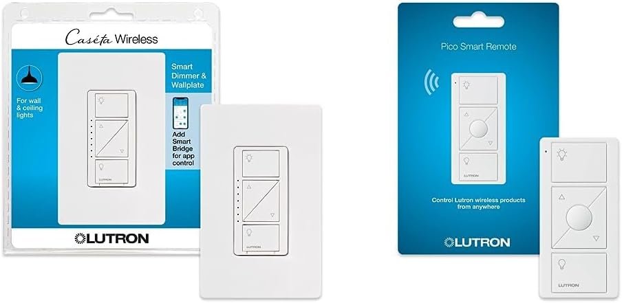 Lutron Caseta Original Smart Dimmer Switch With Wallplate (Lutron Smart Hub Required), for LED Lights, 150 Watt, Single-Pole/3-Way, No Neutral Required, PDW-6WCL-WH-A, White
