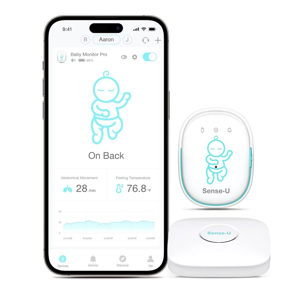 Sense-U Smart Baby Monitor Pro(Long Range) with Arousal Vibration, Audible  App Alerts Anywhere: Tracks Abdominal Movement, Rollover, Sleeping Position, Feeling Temperature, Wearable Sleep Monitor