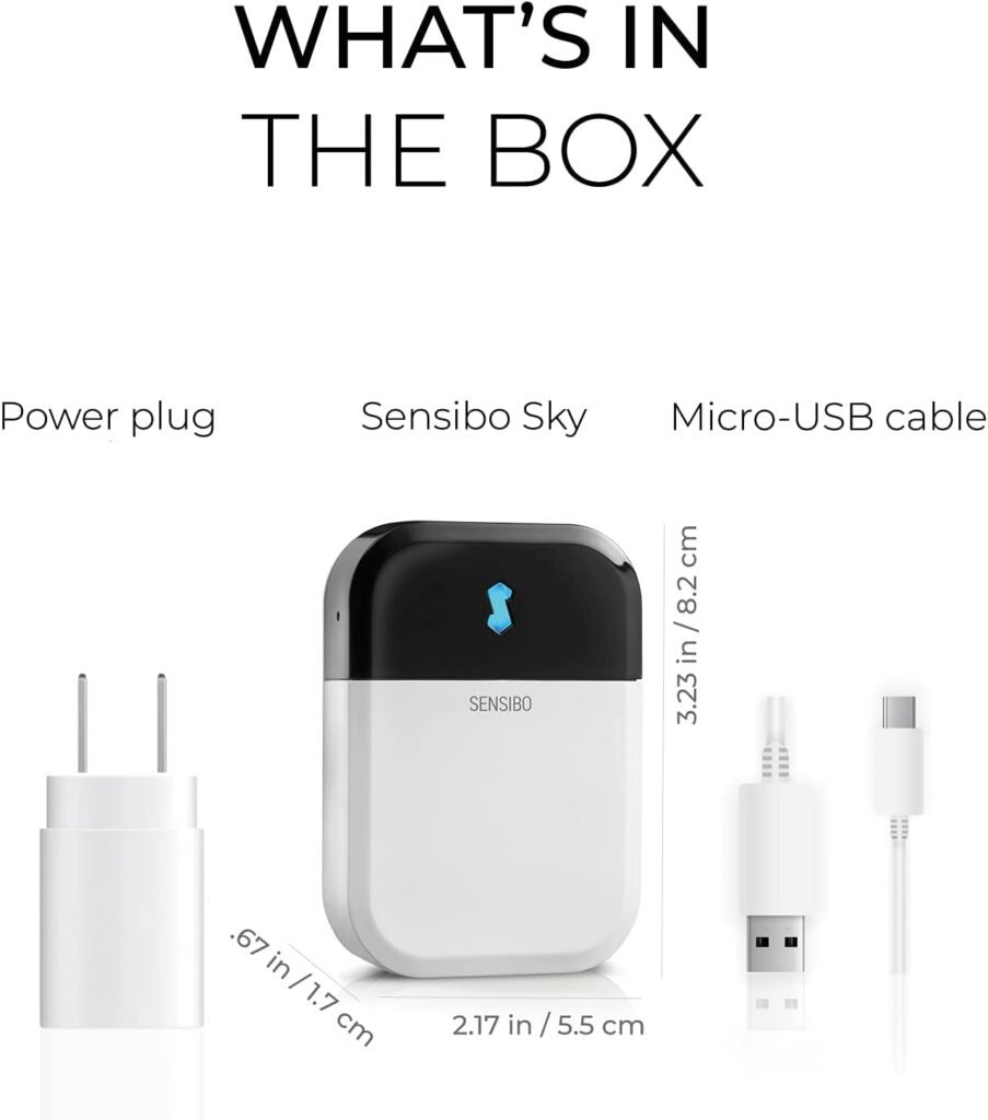 Sensibo Sky, Smart Wireless Air Conditioner Controller. Quick  Easy DIY Installation. Maintains Comfort with Energy Efficient. Automatic Wifi Thermostat Control App. Google, Alexa and Siri Compatible
