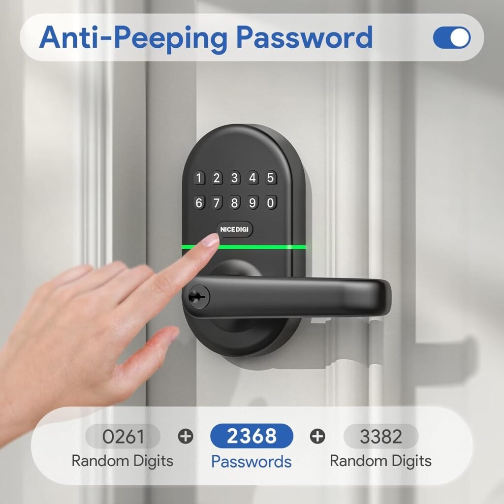 Smart Keypad Door Lock with Handle: NICE DIGI Keyless Entry Digital Lock for Front/Interior Door, Electronic Code Knob, Easy Installation